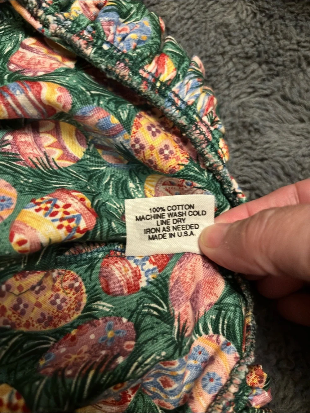 Longaberger Green Fabric Basket Liner with Multicolored Easter Egg Print